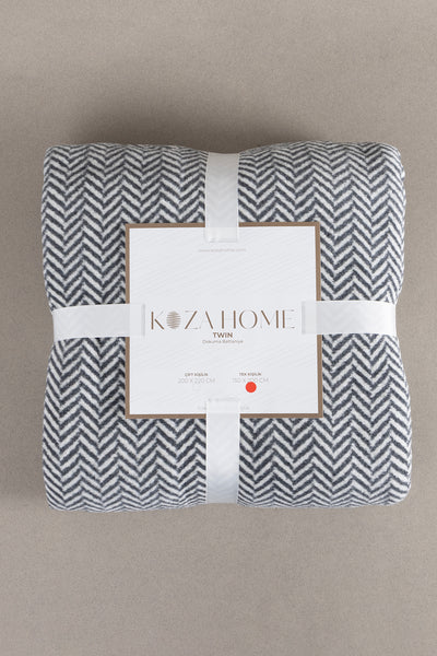 Twin Battaniye Soft Pamuklu Tek Kişilik Battaniye Antrasit Krem 150 x 200 5018A