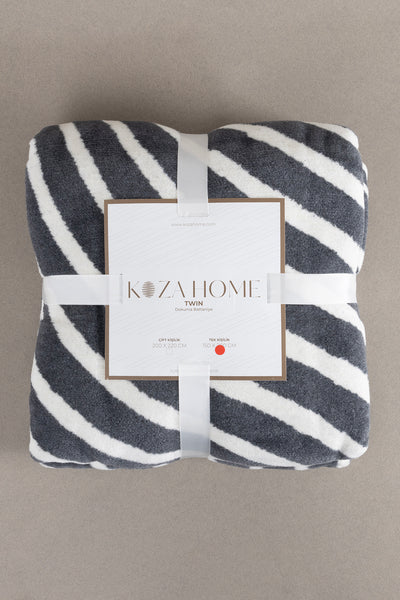 Twin Battaniye Soft Pamuklu Tek Kişilik Battaniye Antrasit Krem 150 x 200 5034A