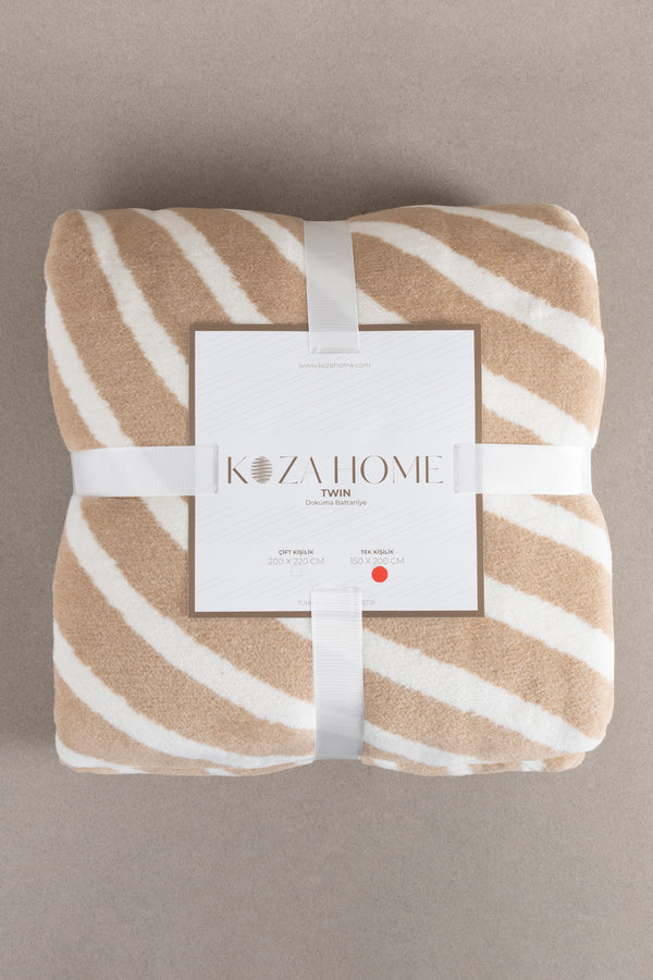 Twin Battaniye Soft Pamuklu Tek Kişilik Battaniye Kahve Krem 150 x 200 5032A