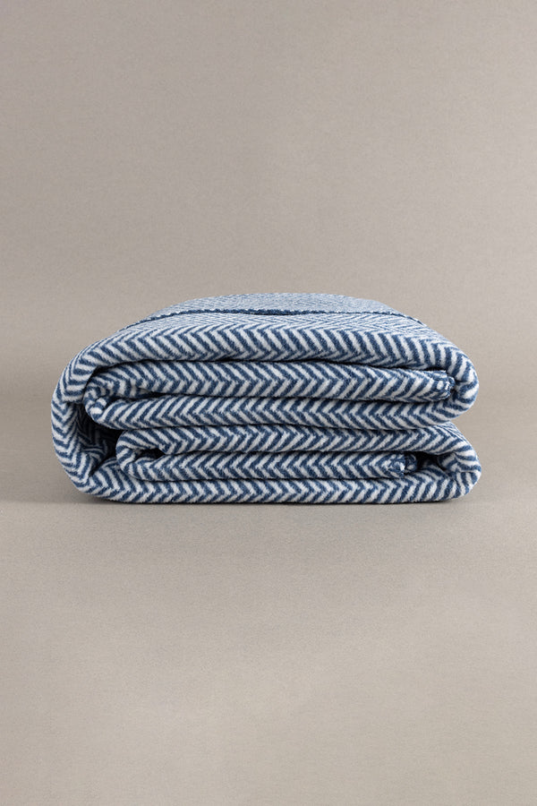 Twin Battaniye Soft Pamuklu Tek Kişilik Battaniye Mavi Krem 150 x 200 5015A