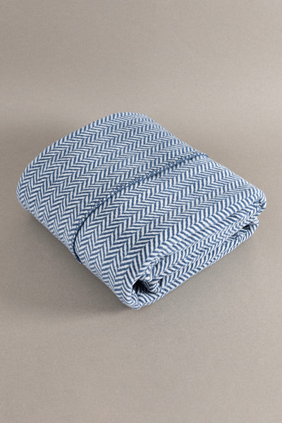 Twin Battaniye Soft Pamuklu Tek Kişilik Battaniye Mavi Krem 150 x 200 5015A