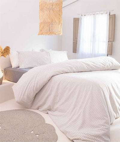 Viento Nevresim Takımı Pamuk Ekru Mavi Çizgili Mavi Çift Kişilik 200x220 9510A