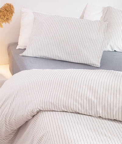 Viento Nevresim Takımı Pamuk Ekru Mavi Çizgili Mavi Çift Kişilik 200x220 9510A