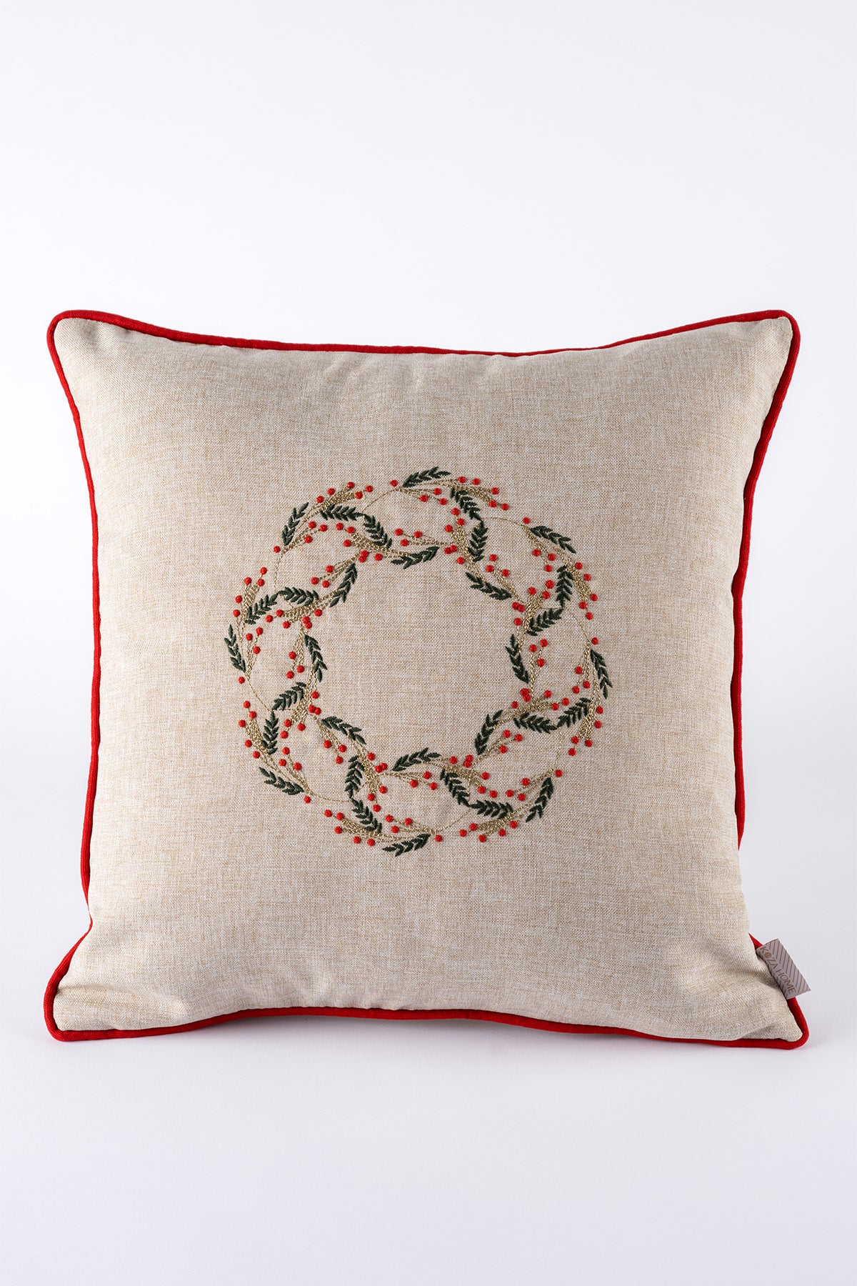 Xmas Bej Nakşlı Biyeli Kırlent Kılıfı 45X45 2550