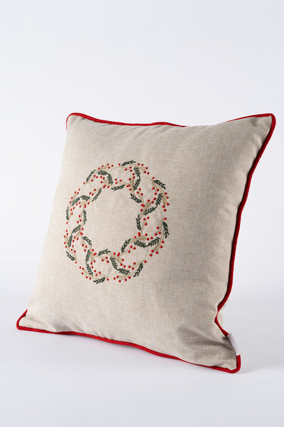 Xmas Bej Nakşlı Biyeli Kırlent Kılıfı 45X45 2550