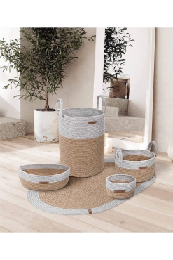 Cesta El Yapımı Pamuklu Natural Gri Hasır Dekoratif Sepet 25cmx45cm 9019 - Koza Home