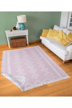 Duo Beyaz Pembe Çift Taraflı Yıkanabilir Dokuma Kilim 23000A - Koza Halı