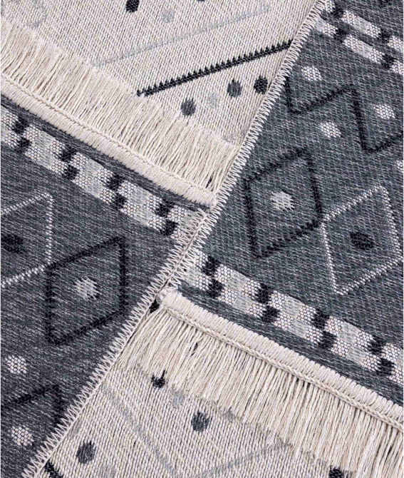 Duo Krem Gri Çift Taraflı Yıkanabilir Dokuma Kilim 24247A - 5