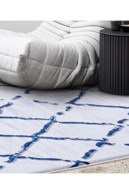 Maze Tile Navy Desenli Peluş Halı 7452 - 7