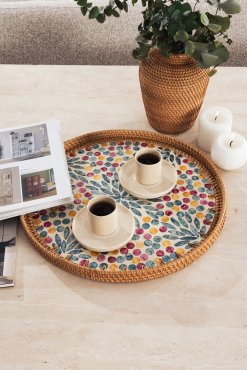 Meander Çok Renkli Sedefli Rattan Örgülü Tepsi 4323 - Koza Home