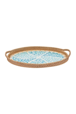 Meander El Yapımı Oval Mavi Geometrik Sedefli Mozaik Tepsi 39x24cm 8936 - Koza Home (1)