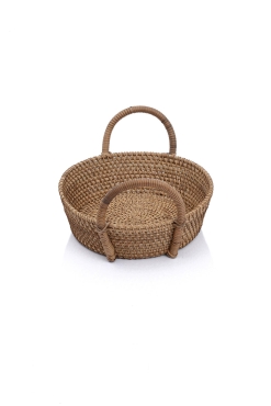 Meander El Yapımı Rattan Dekoratif Büyük Boy Kulplu Tepsi 23cm 8889 - Koza Home