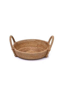 Meander El Yapımı Rattan Dekoratif Küçük Boy Kulplu Tepsi 20cm 8888 - Koza Home