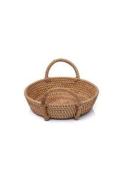 Meander El Yapımı Rattan Dekoratif Küçük Boy Kulplu Tepsi 20cm 8888 - Koza Home (1)