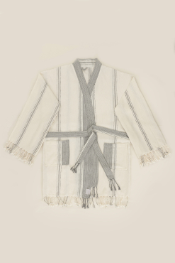 Raw Pamuk Yarasa Kol Natural Çizgili Kimono S-M 1516A - Koza Home